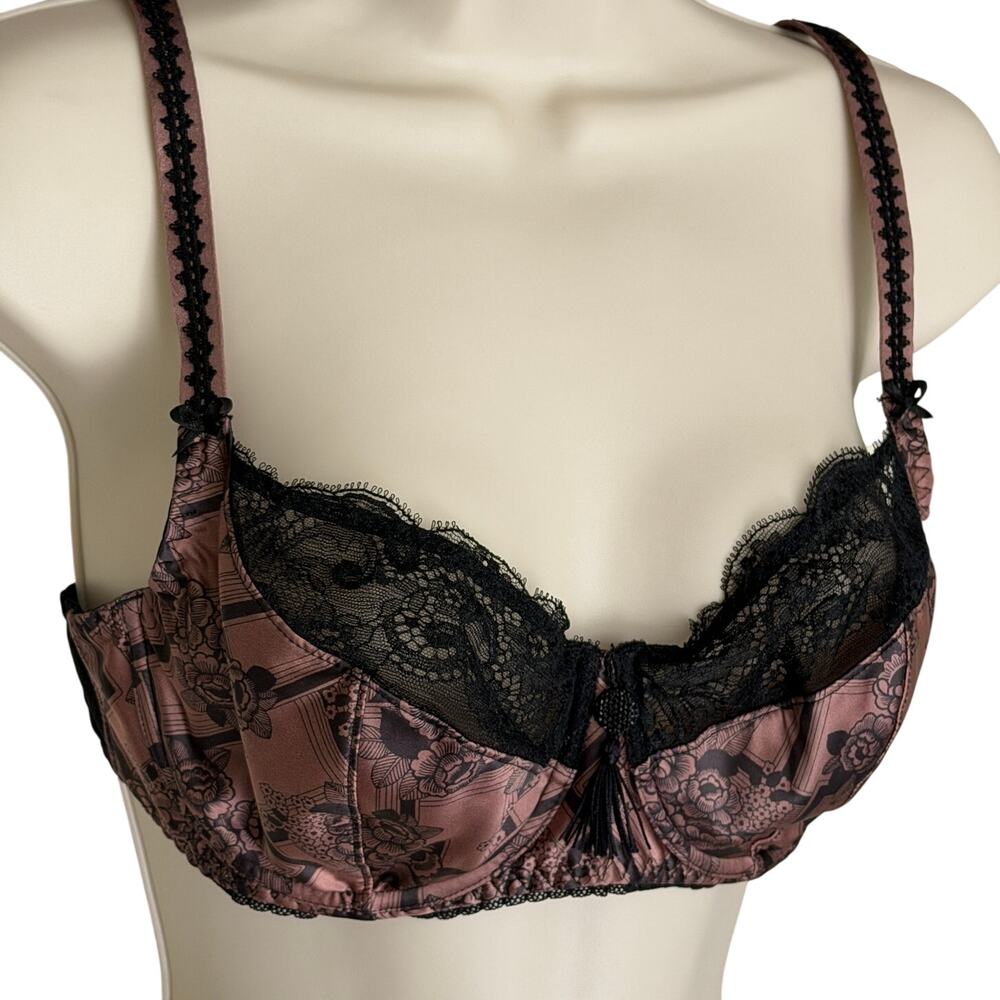Aubade La Meneuse de Revue Satin Pink & Black Push Up Bra 34D (FR 90D)